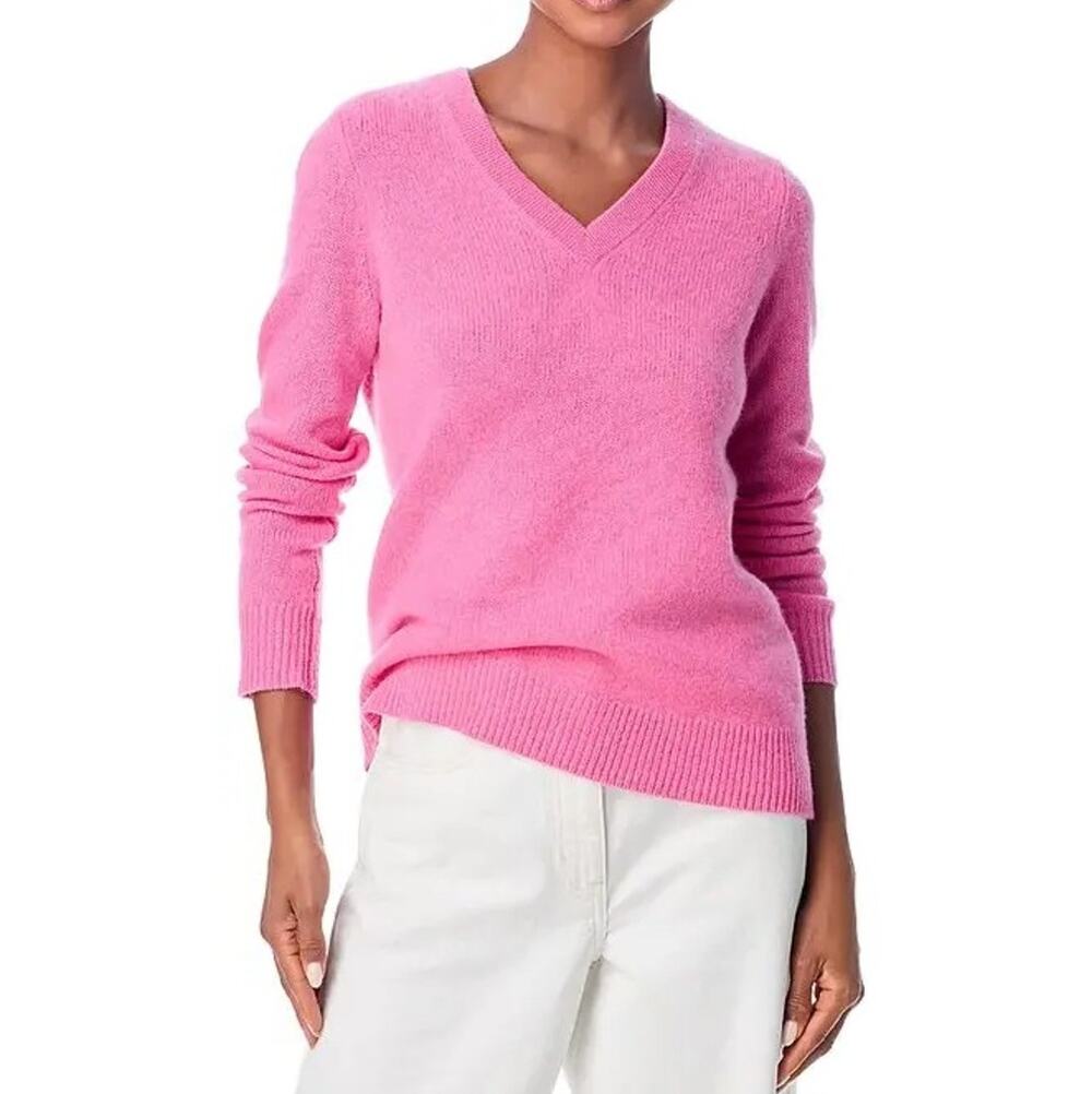 Bloomingdale's Women Flamingo Pink Cashmere Knit Classic V-neck Sweater Size XS